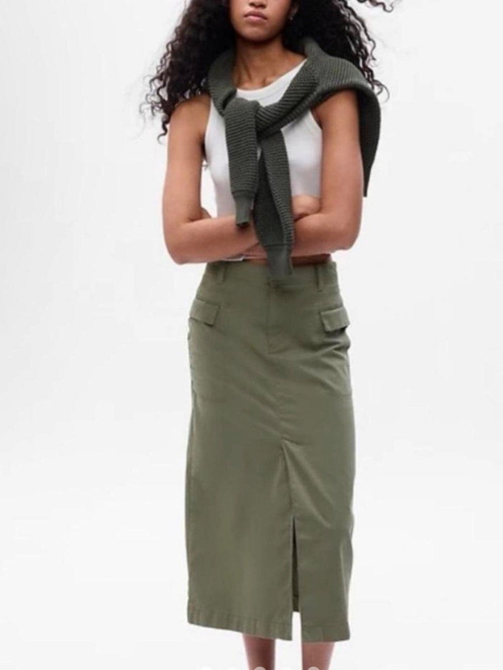 GAP - 10 Tall - Olive Green Midi Skirt